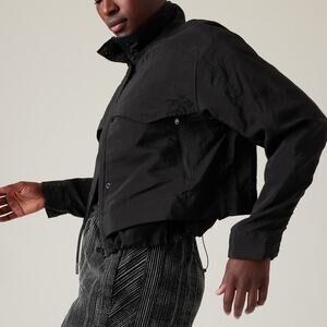 Athleta Arrival Jacket Black Bomber Windbreaker Full‎ Zip Sz L Women's